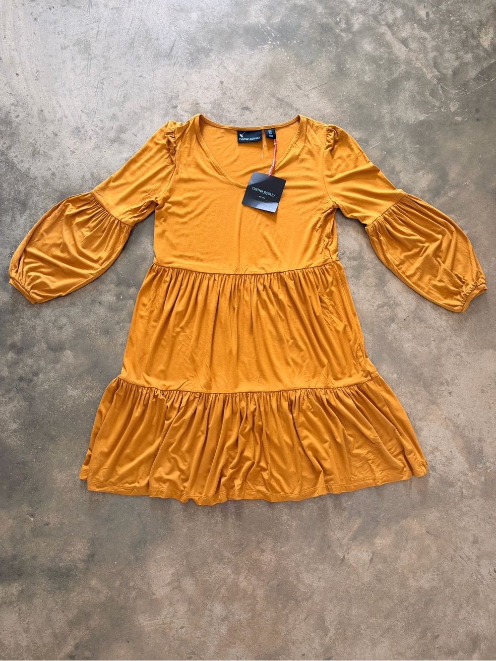 Cynthia Rowley NWT Mustard Tiered Mini Dress S Fall Family Photos Thanksgiving